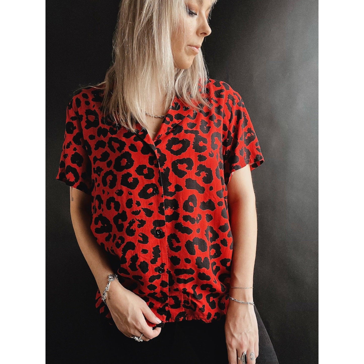 Red Cheetah Button-Up