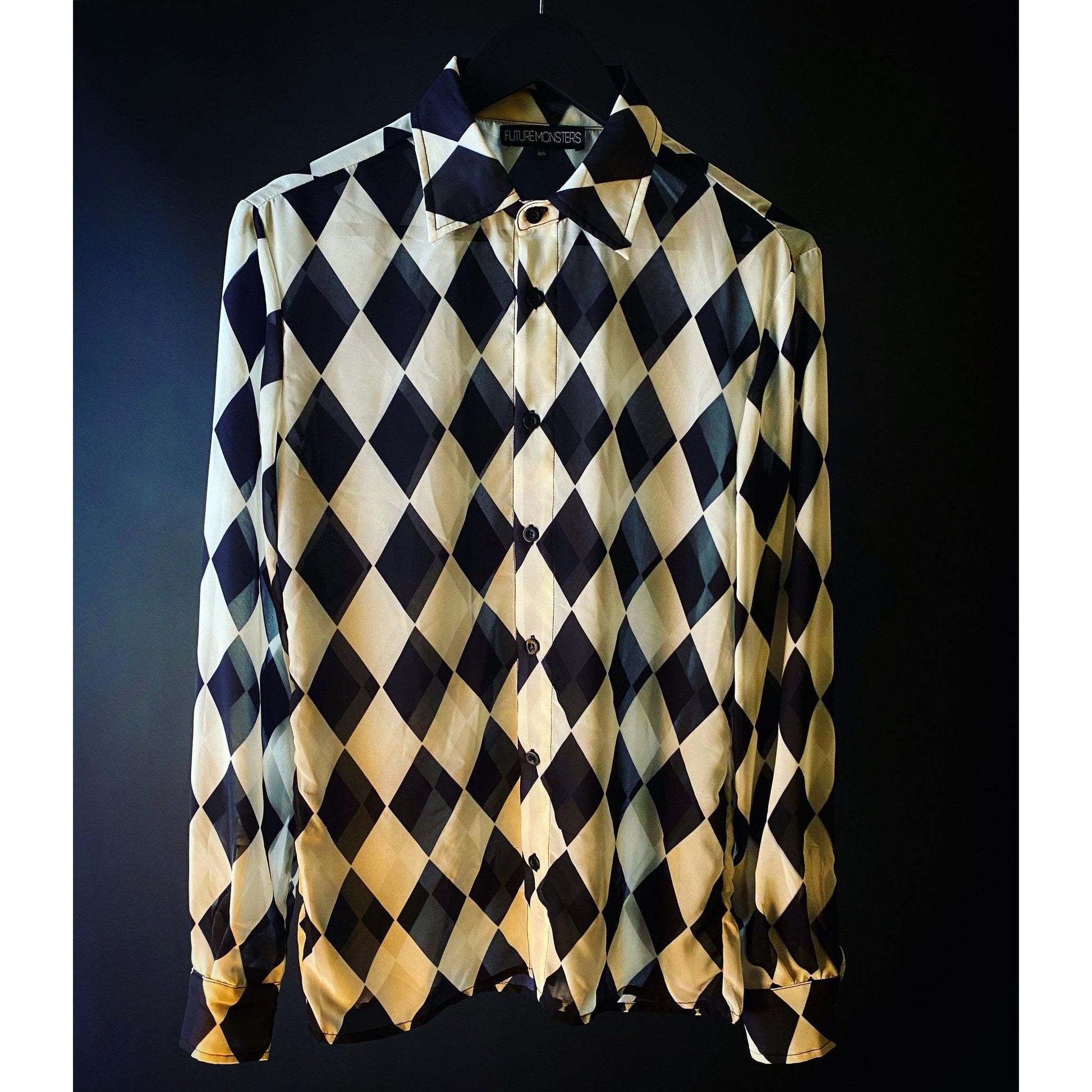 Harlequin Chiffon Button-Up Punk Alternative Fashion Shirt | Future Monsters 2XL Harlequin Chiffon Button-Up Punk Alternative Fashion Shirt | Future Monsters 2XL