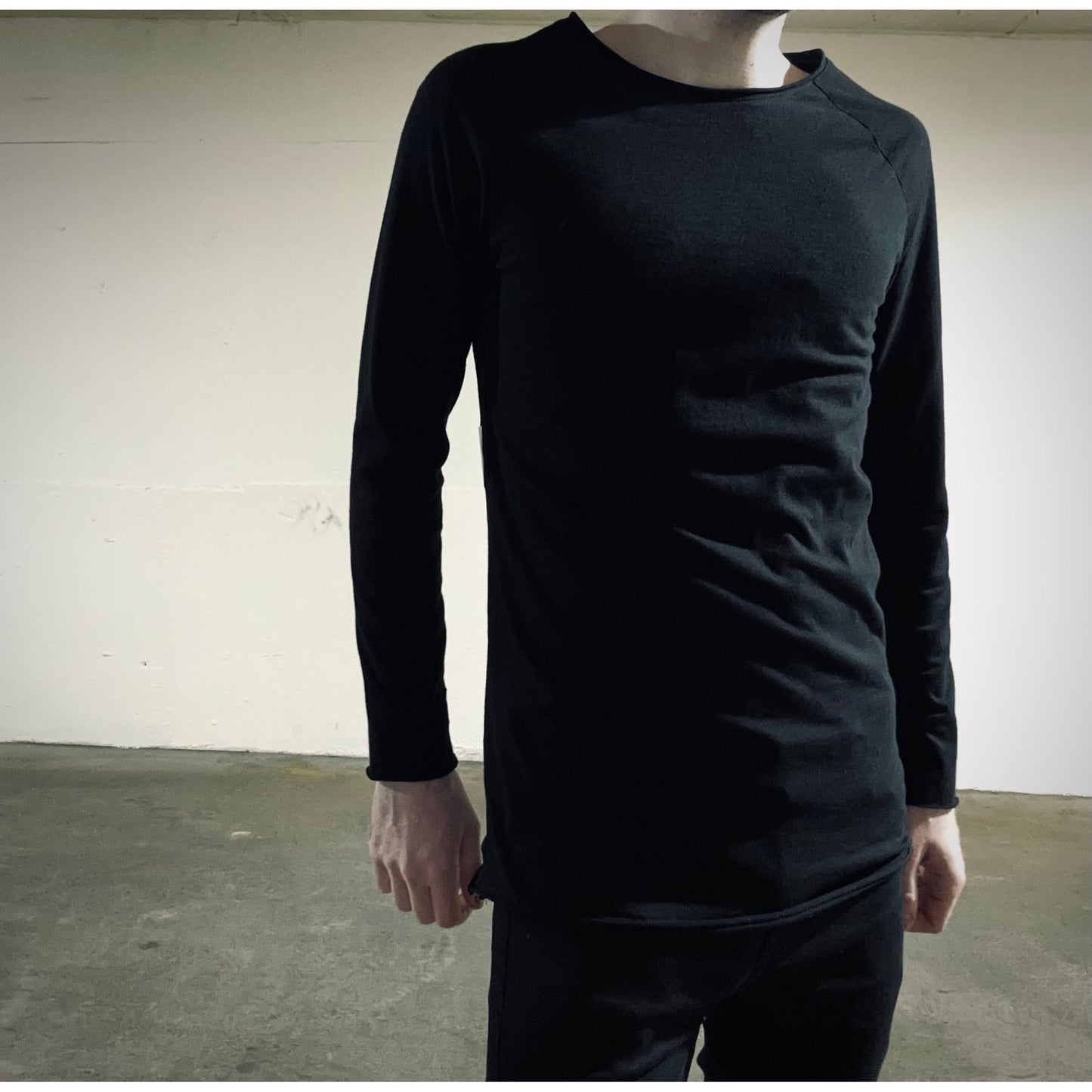 Black Raw Neck Long Sleeve