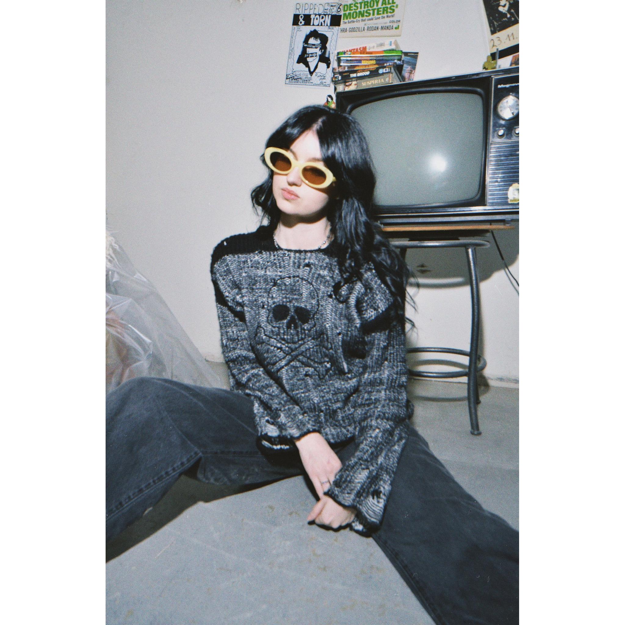 Memento Distressed Knit — Skull Punk Goth Sweater | Future Monsters