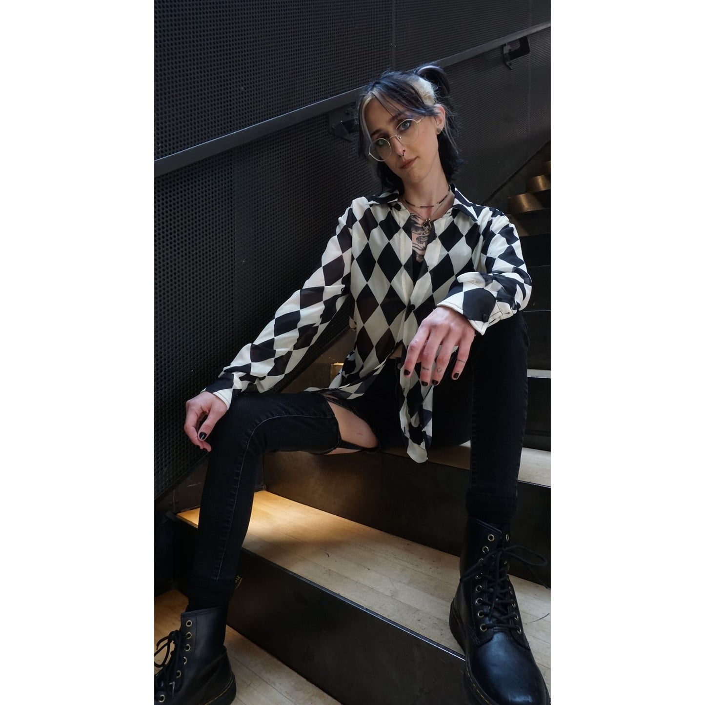 Harlequin Chiffon Button-Up