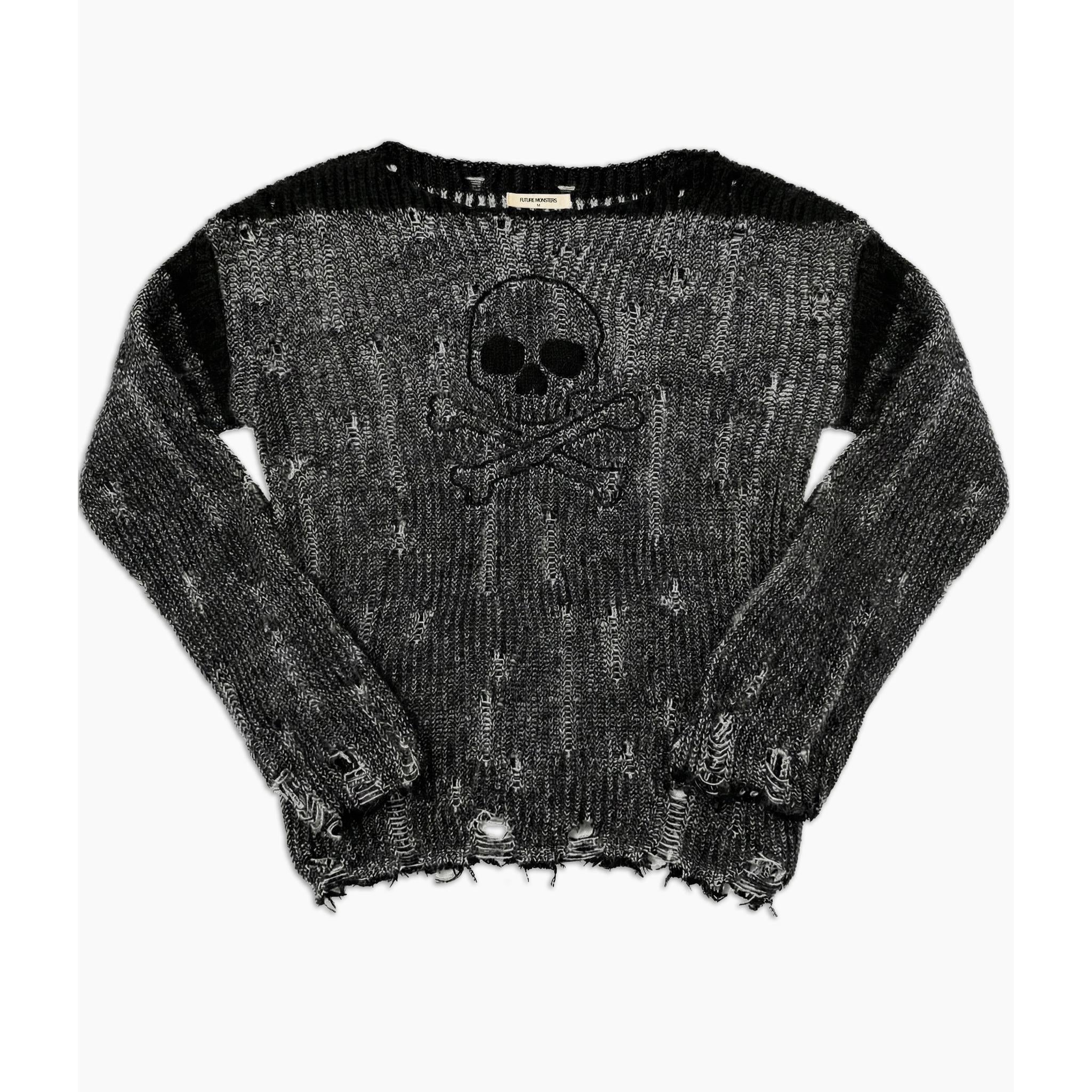 Memento Distressed Knit — Skull Punk Goth Sweater | Future Monsters