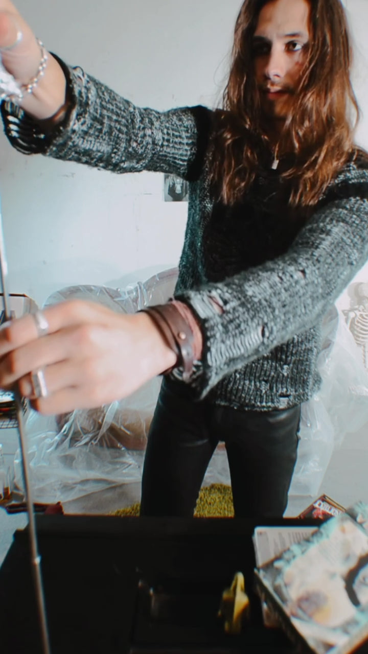 Memento Distressed Knit — Skull Punk Goth Sweater | Future Monsters