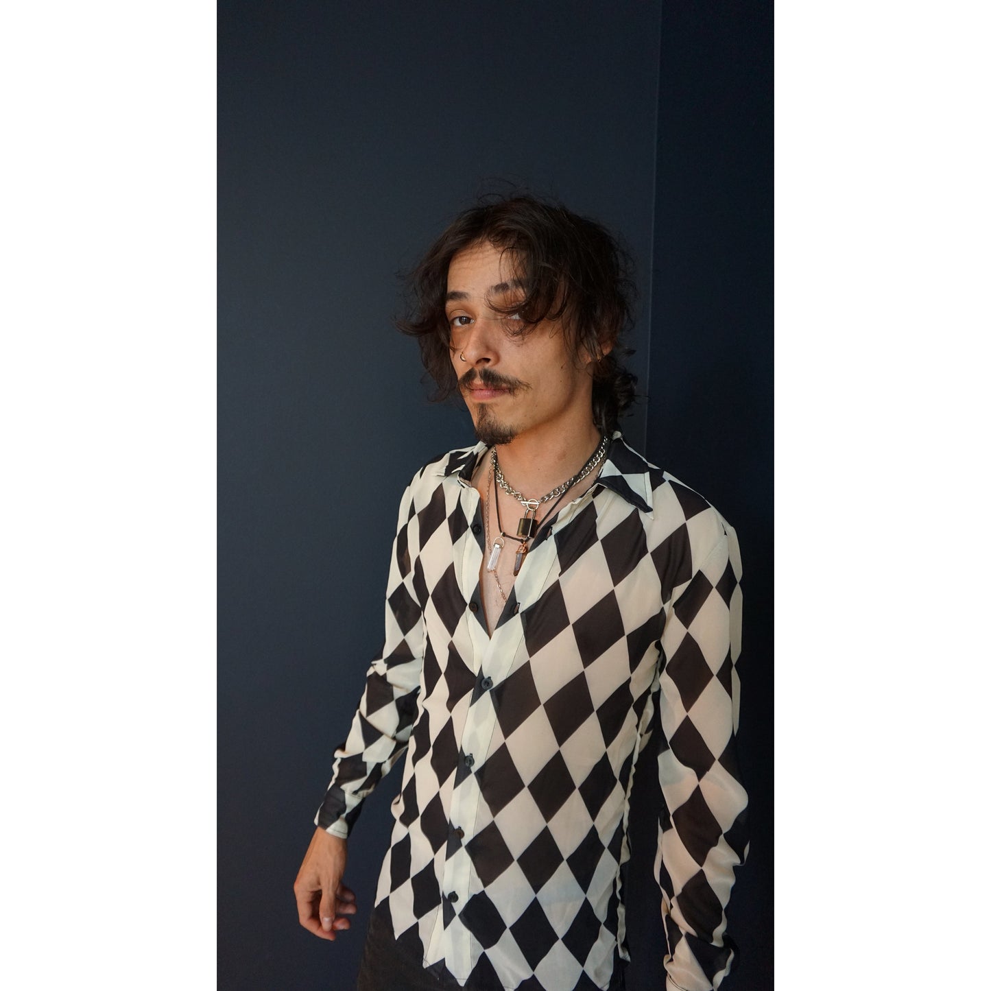 Harlequin Chiffon Button-Up